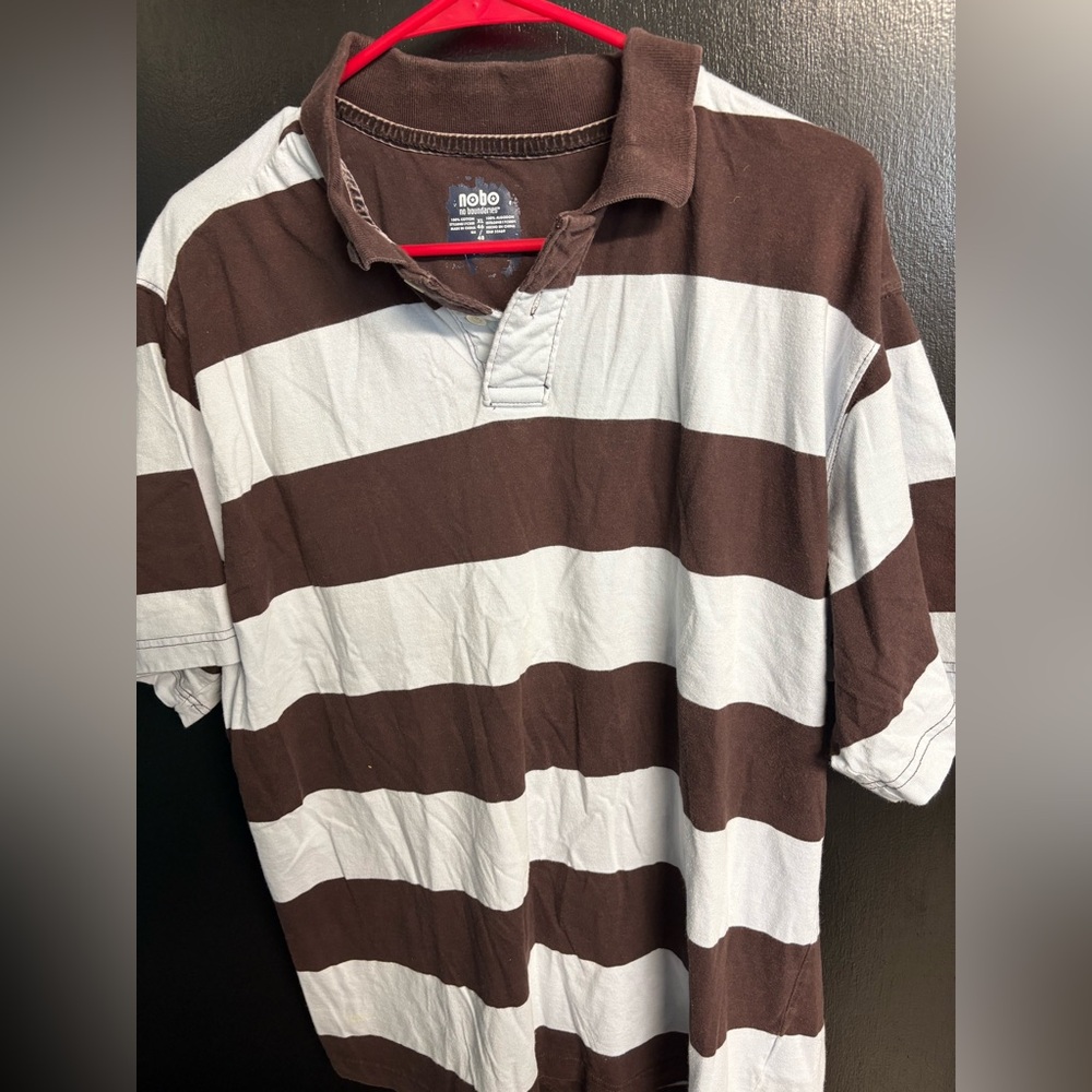 NOBO Brown and Blue Striped Polo Shirt